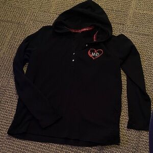 Harley-Davidson Black Hooded Henley with Red Heart Logo